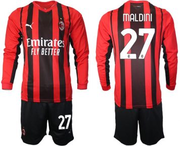 AC Milan Daniel Maldini #27 Heimtrikot 2021-22 Langarm + Kurze Hosen Online Kaufen