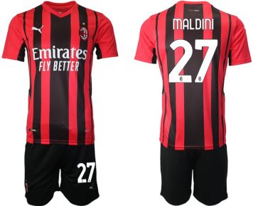 AC Milan Daniel Maldini #27 Herren 21-22 Heimtrikot Trikotsatz Kurzarm + Kurze Hosen