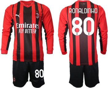 AC Milan Ronaldinho #80 Heimtrikot 2021-22 Fussball Trikots Langarm (+ Kurze Hosen)