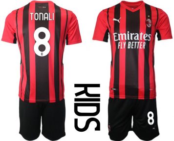 AC Milan Sandro Tonali 8 Offizielles Set 2021-2022 Nummer 8 Trikot + Shorts