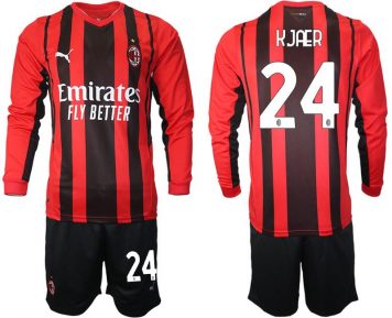 AC Milan Simon Kjær #24 Heimtrikot 21-22 Fußball Trikot Kit Set Langarm + Kurze Hosen