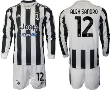 Alex Sandro 12# Juventus Turin Herren Heimtrikot 2021-22 Fußball Langarm + Kurze Hosen