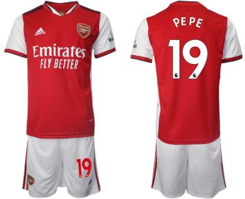 Arsenal Heimtrikot 2021-22 Herren Kurzarm rot mit Aufdruck PEPE 19 + Kurze Hosen