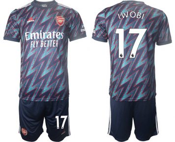 Arsenal London Ausweichtrikot 2021-22 Herren IWOBI 17# blau-rot + Kurze Hosen