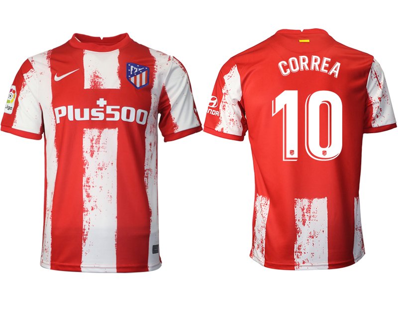 Atlético Madrid Herren Heimtrikot 2021-22 rot/weiß mit Aufdruck CORREA 10