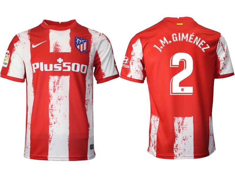 Atlético Madrid Heimtrikot 2021-22 rot/weiß mit Aufdruck J.M.Giménez 2