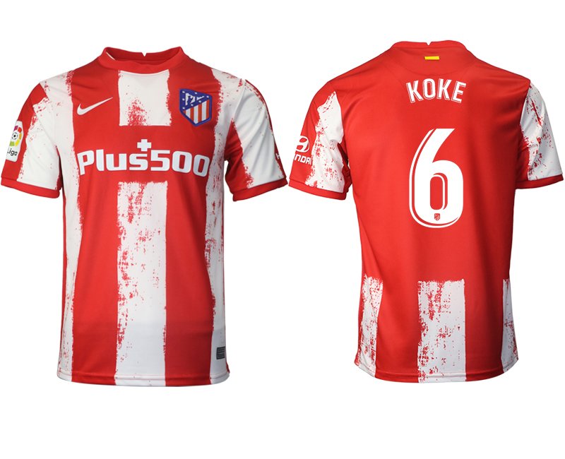 Atlético Madrid Heimtrikot 2021-22 rot/weiß mit Aufdruck KOKE 6