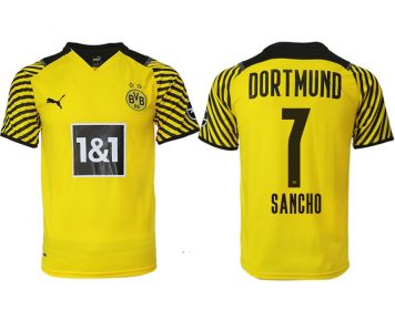 BVB Borussia Dortmund Schwarzgelbes Heimtrikot für die Saison 2021/22 mit Aufdruck Sancho 7