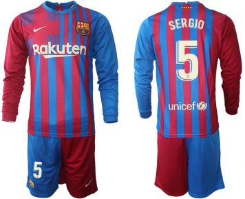 Barcelona Sergio Busquets 5# Herren Heimtrikot 2021-22 Langarm + Kurze Hosen