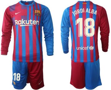 Barcelona Vapor Match Langarm Kit Set 2021-22 mit Aufdruck Jordi Alba 18