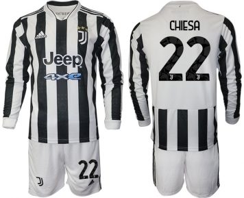 Chiesa 22# Juventus Turin Herren 21/22 Fußball Heimtrikot weiß/schwarz + Kurze Hosen