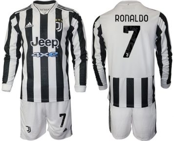 Cristiano Ronaldo 7# Juventus Turin Herren 2021/22 Heimtrikot Langarm + Kurze Hosen