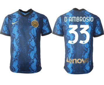 Danilo D'Ambrosio #33 Inter Milan Herren Fußball Trikot 21/22 Heimtrikot Kurzarm