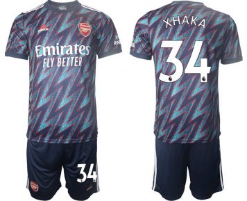 FC Arsenal Ausweichtrikot 3rd 2021-22 Herren XHAKA 34# blau-rot + Kurze Hosen