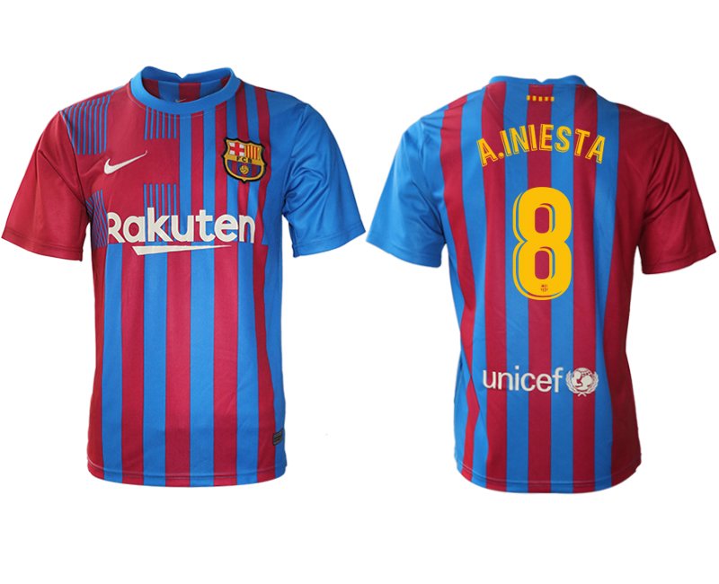 FC Barcelona 21/22 Herren Heimtrikot blau/rot mit A.Iniesta 8 Individualdruck gelb