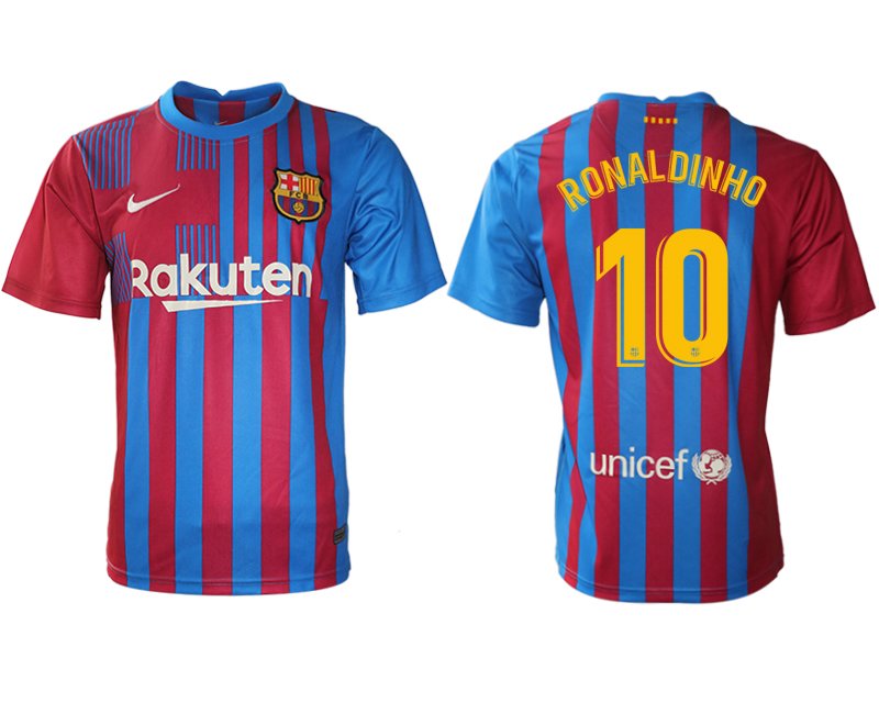 FC Barcelona 21/22 Herren Heimtrikot blau/rot mit Ronaldinho 10 Individualdruck gelb