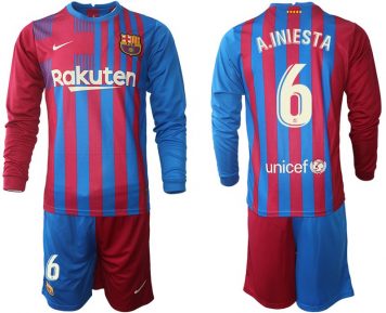 FC Barcelona Andres Iniesta 6# Herren Heimtrikot 2021/22 Langarm + Kurze Hosen
