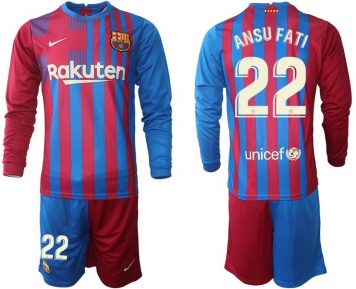 FC Barcelona Ansu Fati 22# Herren Heim Trikot Langarm + Kurze Hosen Online Kaufen