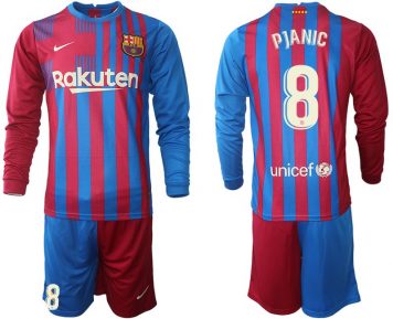 FC Barcelona Herren Heimtrikot 21-22 Miralem Pjanic 8# Langarm + Kurze Hosen