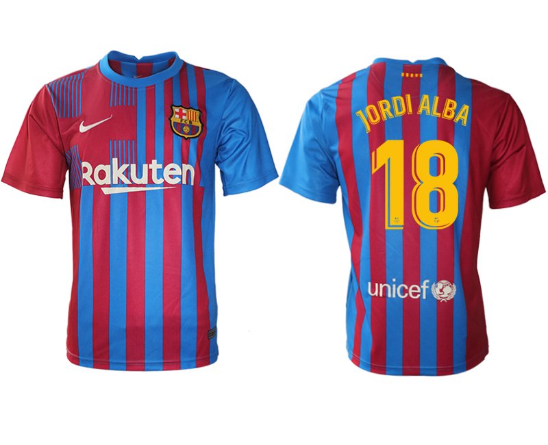 FC Barcelona 21/22 Herren Heimtrikot blau/rot mit Jordi Alba 18 Individualdruck gelb