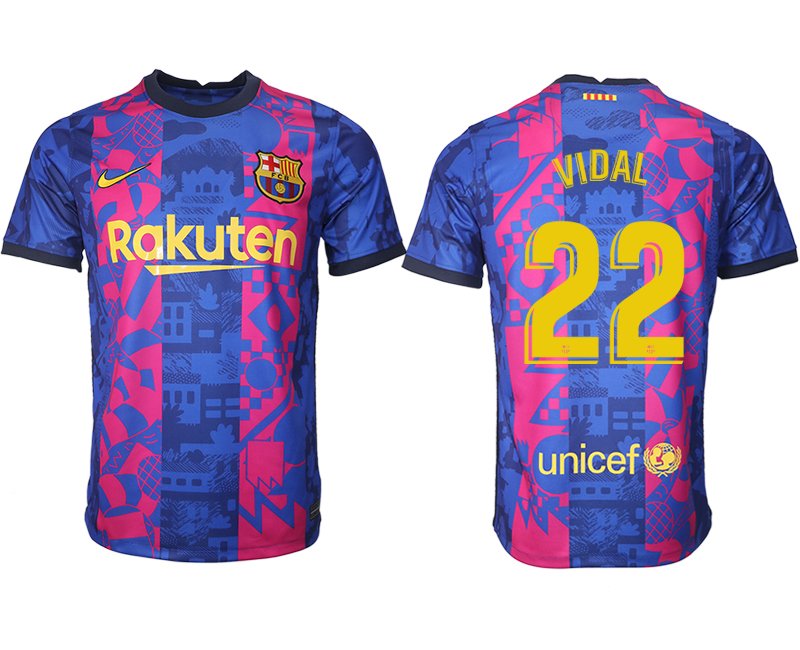 FC Barcelona Herren Third Kit 2021/22 dunkelblau/gelb mit Aufdruck VIDAL 22