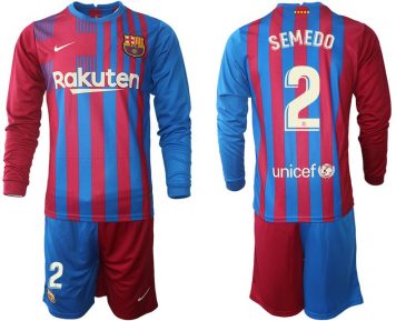 FC Barcelona Nelson Semedo 2# Herren 2021-22 Heimtrikot Langarm + Kurze Hosen