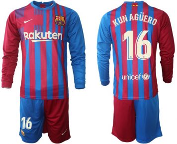 FC Barcelona Sergio Kun Agüero 16# Heimtrikot 2021-22 Langarm + Kurze Hosen