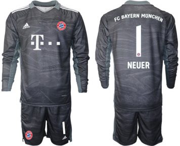 FC Bayern Munich 2021-22 Neuer 1# Schwarz Herren Torwarttrikot Langarm + Kurze Hosen