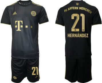 FC Bayern München Hernández 21 Herren Fußballtrikot Auswärts 2021/22 Schwarz Trikotsatz