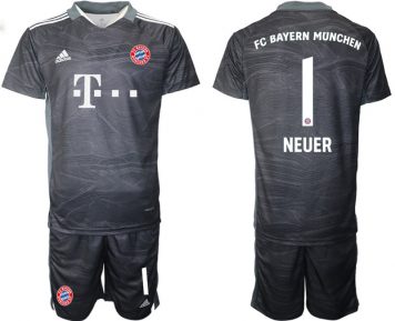 FC Bayern München Torwarttrikot 2021/22 Schwarz Kurzarm Neuer 1# Trikotsatz