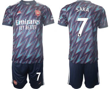 Herren FC Arsenal 21/22 blau Ausweichtrikot SAKA 7 + Kurze Hosen