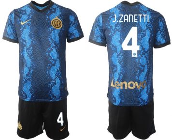 Javier Zanetti #4 Herren Inter Mailand Heimtrikot Trikotsatz Kurzarm + Kurze Hosen