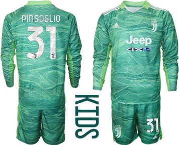 Juventus Kinder Torwart Trikotsatz 2021-22 mit Aufdruck Pinsoglio 31# Langarm Grün