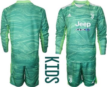 Juventus Turin Kinder Torwart Trikot 2021-22 Langarm Grün + Kurze Hosen