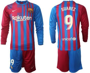 Luis Suarez 9# Barcelona Heimtrikot 2021/22 Fußball Trikot Langarm + Kurze Hosen