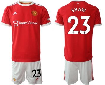 Manchester United 2021-22 Fussballtrikot SHAW 23 Heim Trikotsatz rot im Sale