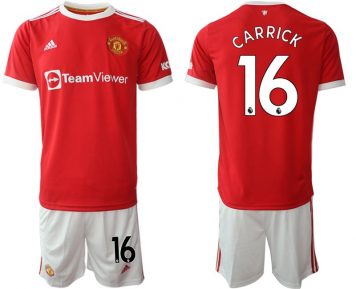 Manchester United 2021/22 Herren Fußballtrikot Carrick 16 Heim Trikotsatz rot