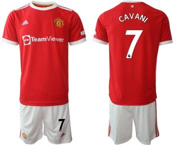 Manchester United 2021/22 Herren Fußballtrikot Cavani 7 Heim Trikotsatz rot/weiß