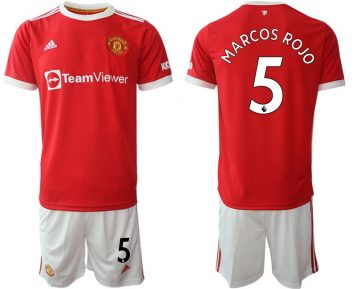 Manchester United 2021/22 Herren Heim Trikotsatz Marcos Rojo 5 rot/weiß