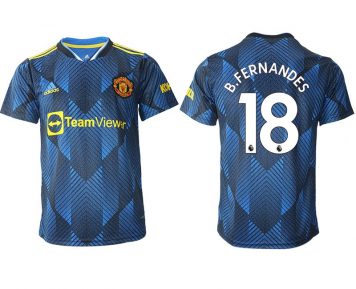 Manchester United Ausweichtrikot 2021-22 blau mit Aufdruck B.Fernandes 18