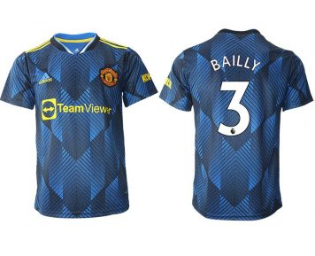 Manchester United Ausweichtrikot 2021-22 blau mit Aufdruck Bailly 3