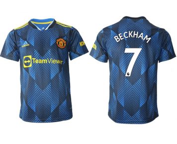 Manchester United Ausweichtrikot 2021-22 blau mit Aufdruck Beckham 7