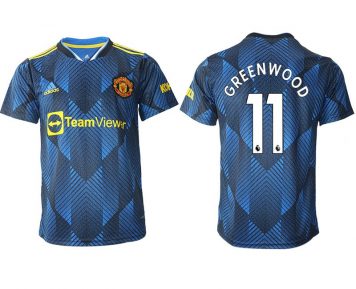 Manchester United Ausweichtrikot 2021-22 blau mit Aufdruck Greenwood 11