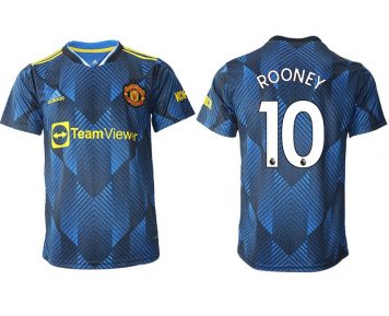Manchester United Ausweichtrikot 2021-22 blau mit Aufdruck Rooney 10