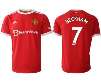 Manchester United Beckham 7# Herren Fußballtrikots 2021/22 Rot Kurzarm