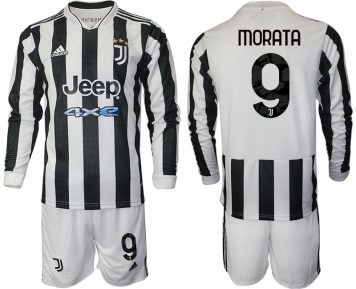 Morata 9# Heimtrikot Juventus Turin Herren 2021/22 weiß/schwarz Langarm + Kurze Hosen