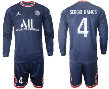 Paris Saint-German 2021-22 Sergio Ramos 4# Heimtrikot Midnight Navy + Kurze Hosen