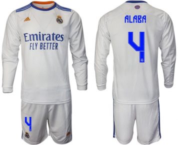 Real Madrid Heimtrikot 2021/22 weiß Langarm Trikotsatz mit Aufdruck Alaba 4