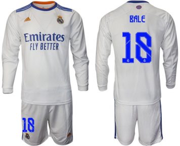 Real Madrid Heimtrikot 2021/22 weiß Langarm Trikotsatz mit Aufdruck Bale 18