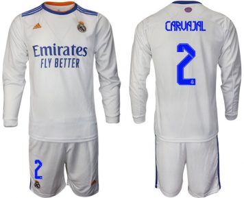 Real Madrid Heimtrikot 2021/22 weiß Langarm Trikotsatz mit Aufdruck Carvajal 2